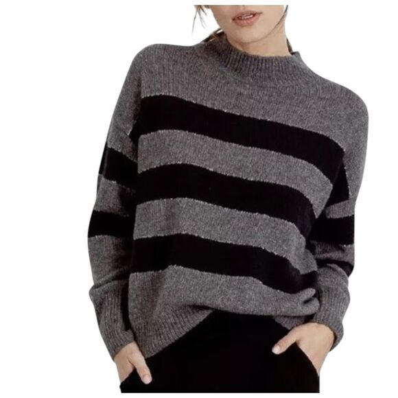 Rails Womens Gray Black Striped Cashmere Wool Silk Mock‎ Neck Sweater Sz S $285 - Picture 1 of 12